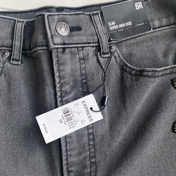 NWT Express Super High Waisted Black Beaded Side Slim Jeans 6R - Picture 7 of 10